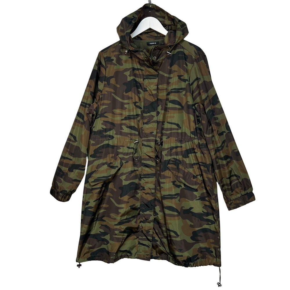 Torrid Camo Windbreaker Jacket Women 2 Plus Size Hooded Full Zip Utility Anorak - Picture 1 of 15